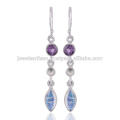 Lovely Rainbow Moonstone et Multi Gemstone 925 Solid Silver Earring Jewelry